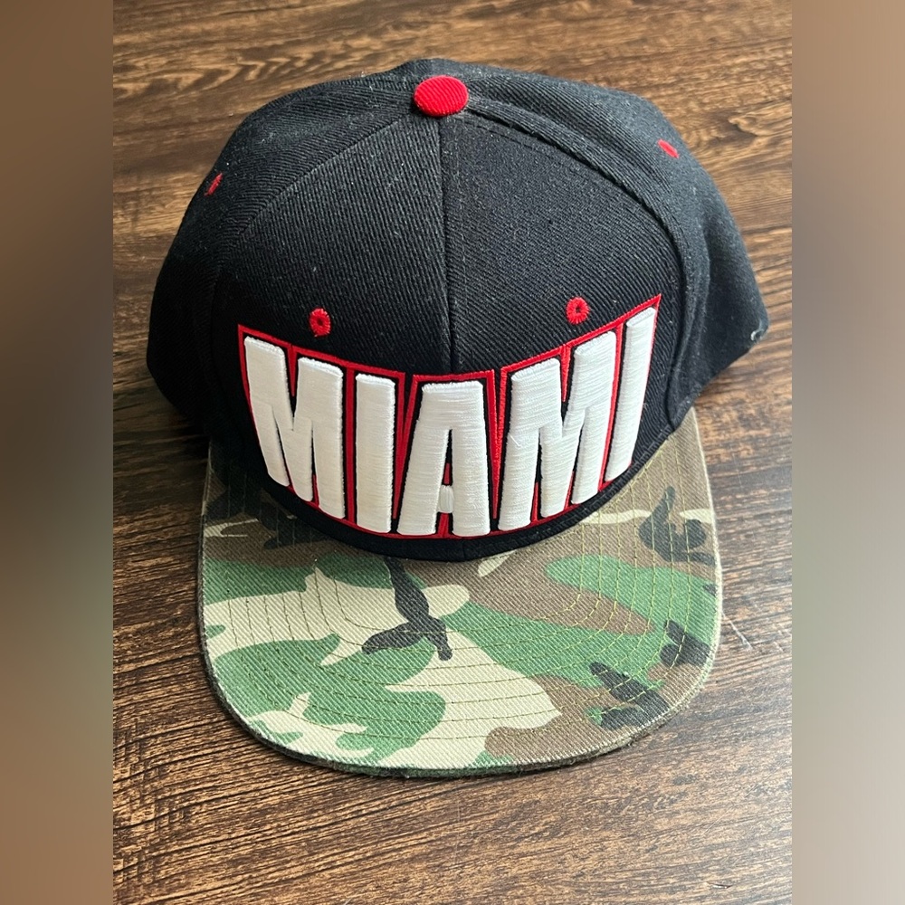 Miami Heat Seventy Seven Snapback Hat Adult OS Black Red Camo NBA